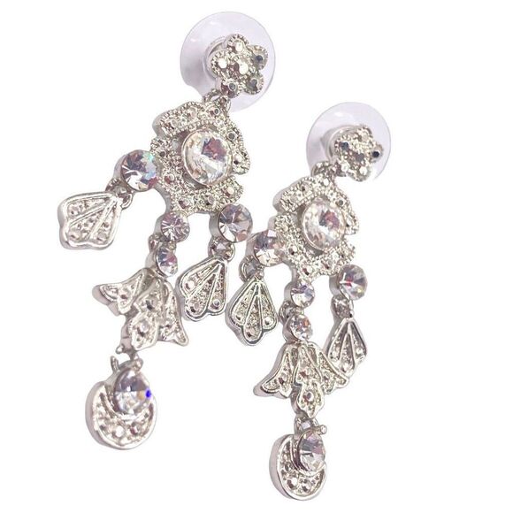 Elegant Silver rhinestone charm dangle drop earrings - Picture 2 of 4